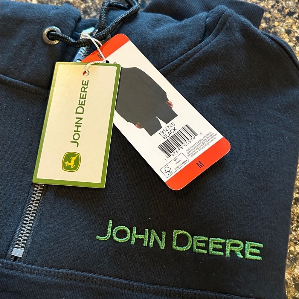 NEW John Deere Black Men's 1/4 Zip Hoodie - Picture 3 of 8